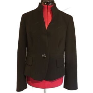 Talbots Blazer Women Petite Size 8P Black Long Sleeve One Button Closure Pockets